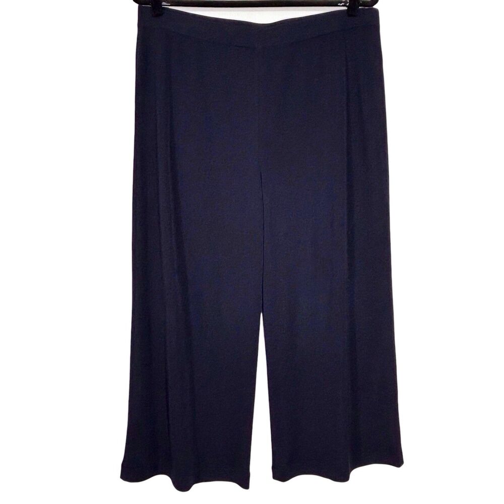 Misook Wide Leg Cropped Pants Culottes Women’s 3X Navy Blue Pull On High Rise